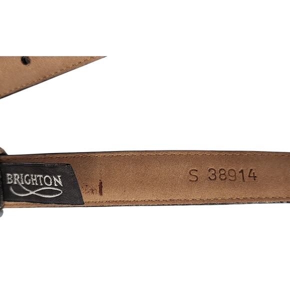 Brighton womens black Leather Belt sz Small Lizard Patern Ornate Silver Hardware - Picture 6 of 7